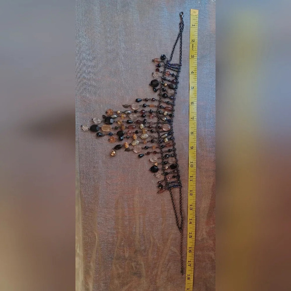 A Vintage Fantasy Statement Crystal Bead Stone Drop Jewel Choker Bib Collar - Picture 9 of 9